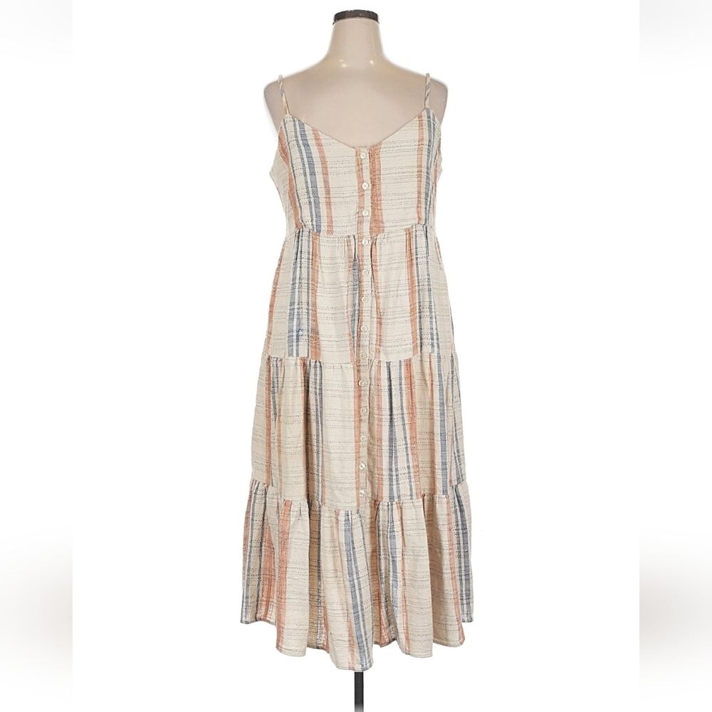 Madison Beige and Blue Striped Midi Dress